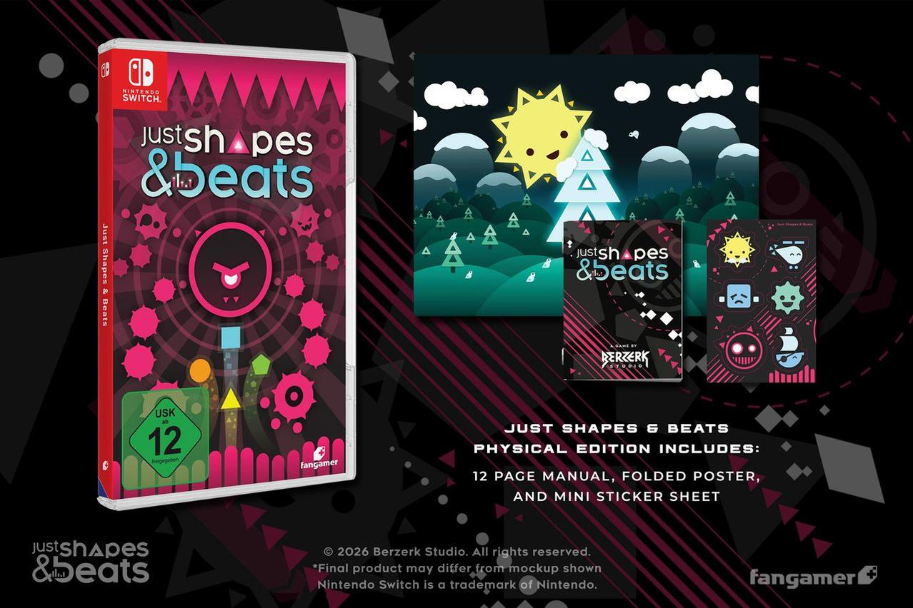 Nintendo Switch Spiel "Just Shapes & Beats" mit Spielhülle, Poster und Sticker.