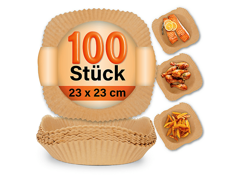 Gourmetmaxx 18792 100 Stück Backpapierschalen 23x23cm (für Heißluftfritteusen 5-8l), Rund