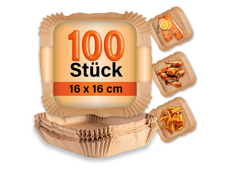Gourmetmaxx 18790 100 Stück Backpapierschalen 16x16cm (für Heißluftfritteusen 3-4l)