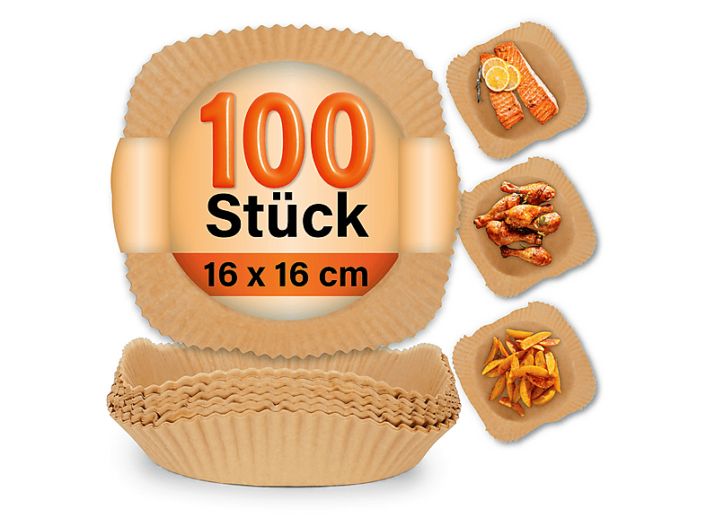 Gourmetmaxx 18789 100 Stück Backpapierschalen 16x16cm (für Heißluftfritteusen 3-4l), Rund
