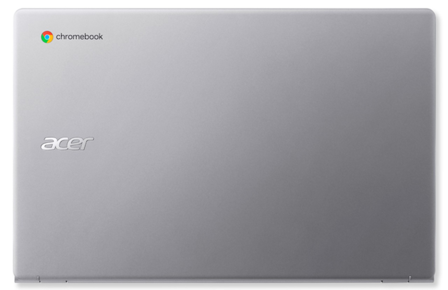 Un portátil plateado Acer Chromebook con el logo de Acer y el logo de Chromebook.