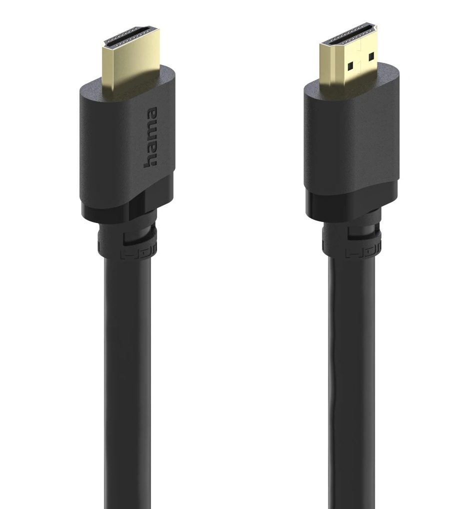 Dos cables HDMI negros con conectores dorados sobre fondo blanco.