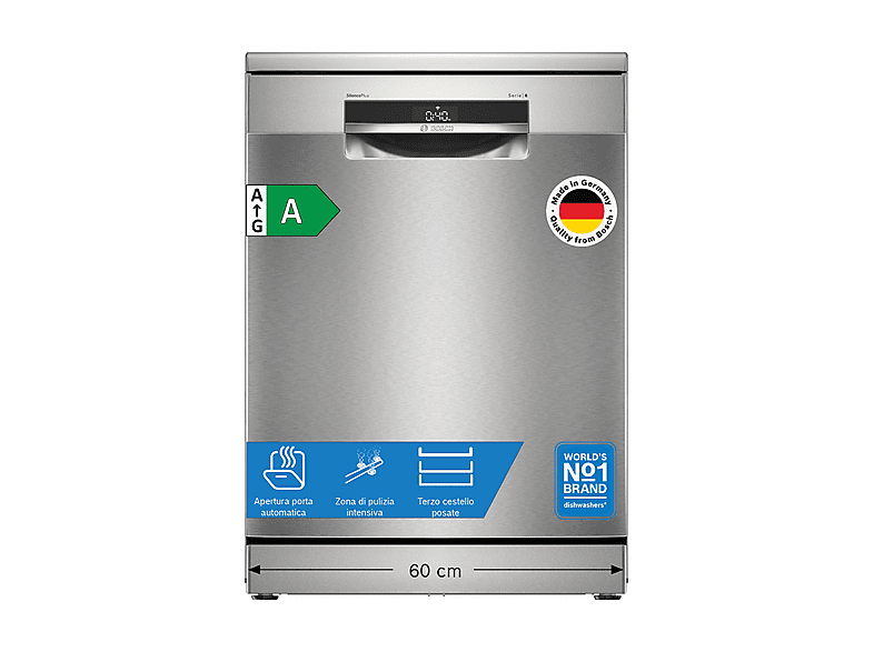 LAVASTOVIGLIE Libera installazione (FS) BOSCH SMS6ECI15E, Programmi 6, Dimensioni: L 60 cm, A 84,5 P Rumorosità 42 dB(A), Consumo di acqua 9 l, Acciaio anti-impronta, Classe