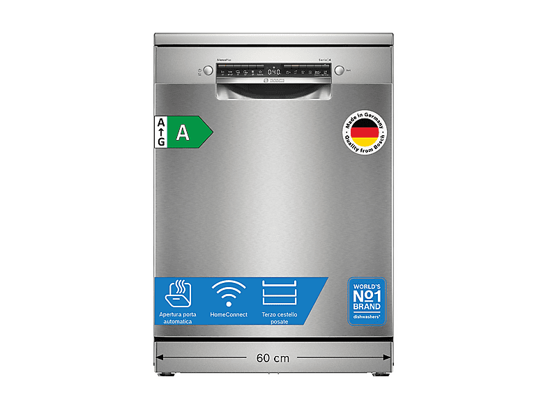 LAVASTOVIGLIE Libera installazione (FS) BOSCH SMS4ECI28E, Programmi 6, Dimensioni: L 60 cm, A 84,5 P Rumorosità 42 dB(A), Consumo di acqua 9 l, Acciaio anti-impronta, Classe