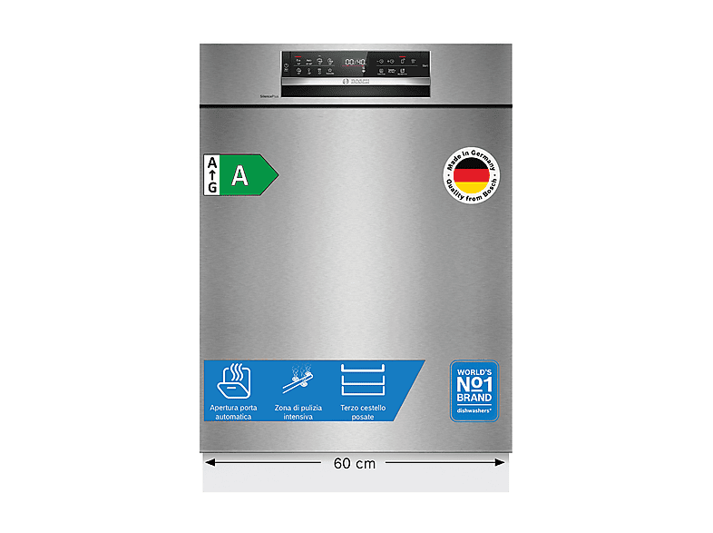 LAVASTOVIGLIE INCASSO Incasso sottopiano BOSCH SMU6ECS12E, Programmi 8, Dimensioni: L 59,8 cm, A 81,5 P 57,3 Rumorosità 42 dB(A), Consumo di acqua 9 l, Acciaio spazzolato, Classe