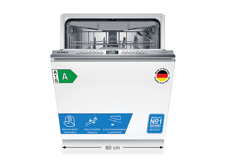 LAVASTOVIGLIE INCASSO Pannello frontale non in dotazione BOSCH SMV4ECX27E, Programmi 6, Dimensioni: L 59,8 cm, A 81,5 P 55 Rumorosità 42 dB(A), Consumo di acqua 9 l, Classe
