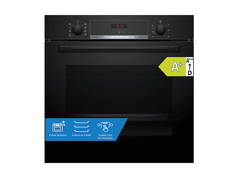 BOSCH HBA534BB3 FORNO INCASSO Capacità 71 l, dimensoni: L 59,4 cm - A 59,5 P 54,8 cm, Nero, classe A+