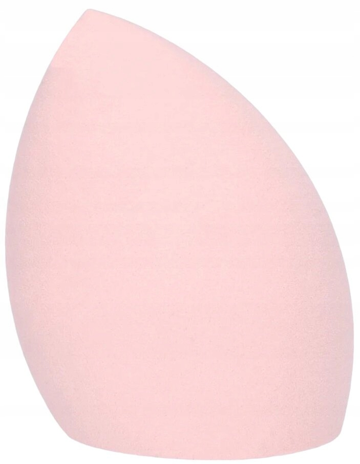 Pojedyncza, jasnoróżowa gąbka do makijażu o gładkim, zaokrąglonym kształcie.