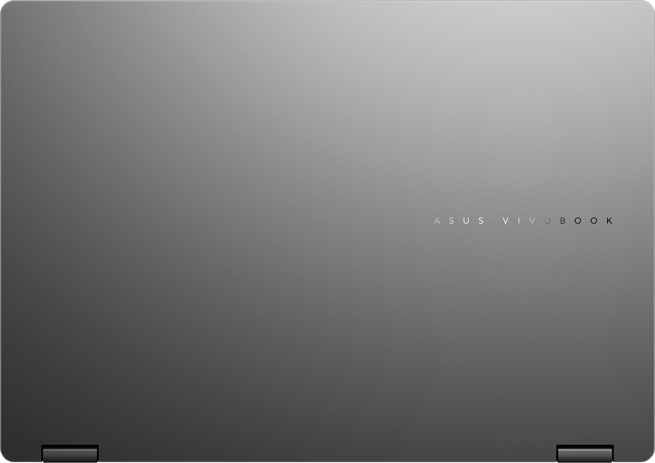Grauer Laptopdeckel mit ASUS VIVOBOOK Schriftzug.