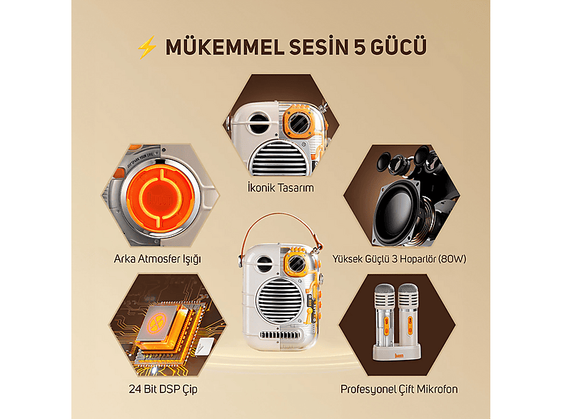 DIVOOM Spark Pro Çift Mikrofonlu 80 W Bluetooth Karaoke Hoparlör