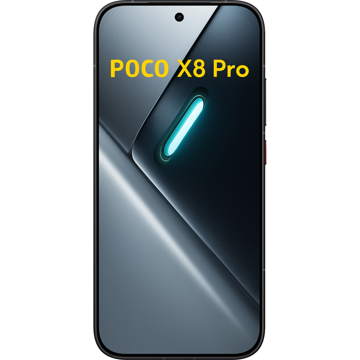 POCO X8 Pro smartphone with a blue light detail and silver accents.
