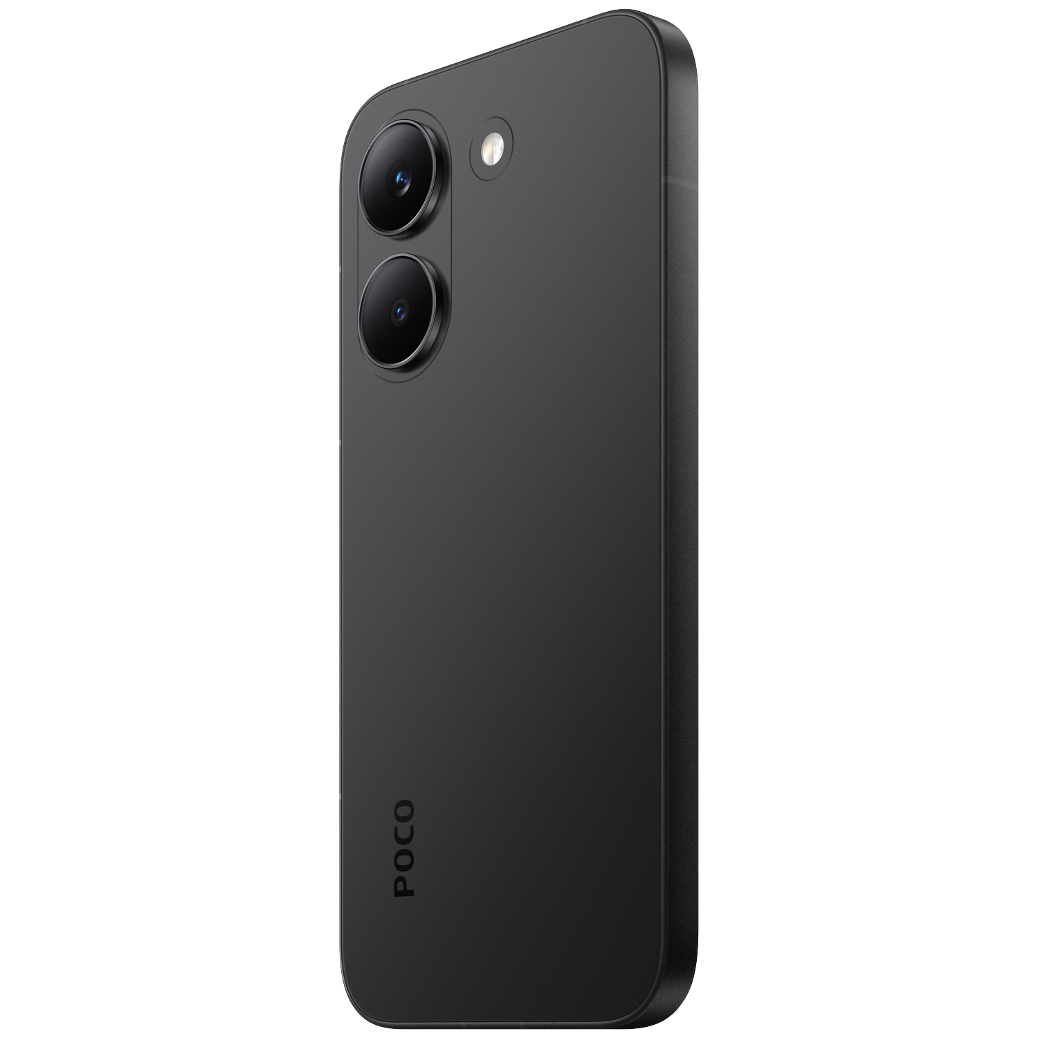 Dark gray smartphone with two camera lenses and flash at the top left.