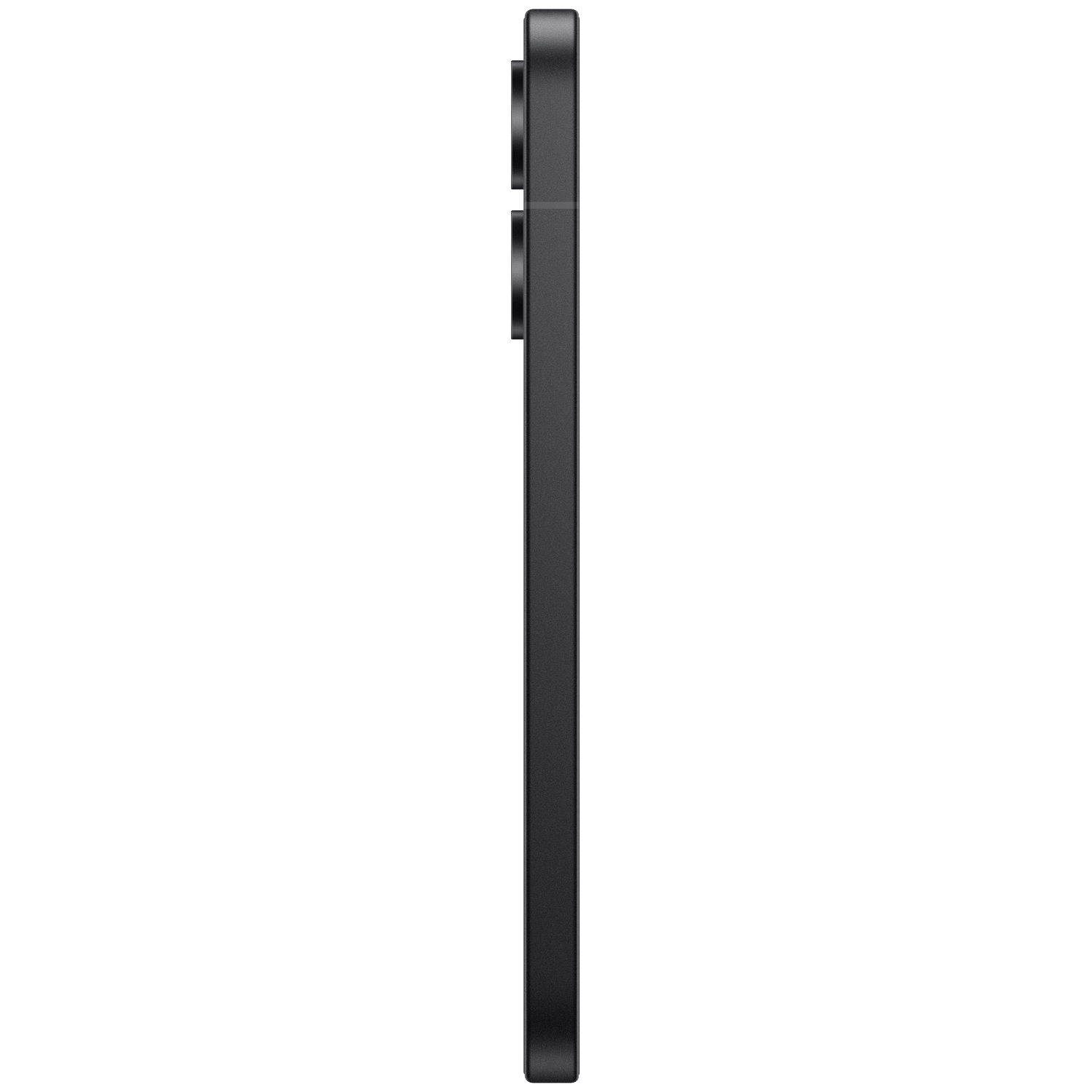 Black smartphone from the side with two camera lenses at the top.