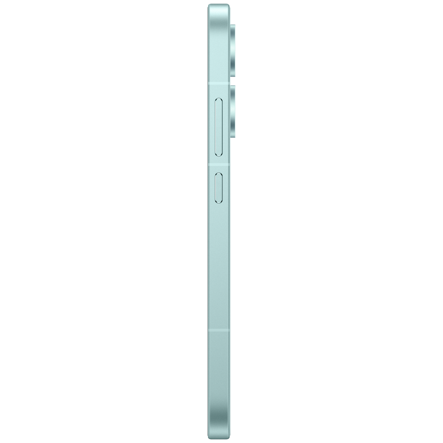 Side view of a light green smartphone with cameras on the back.