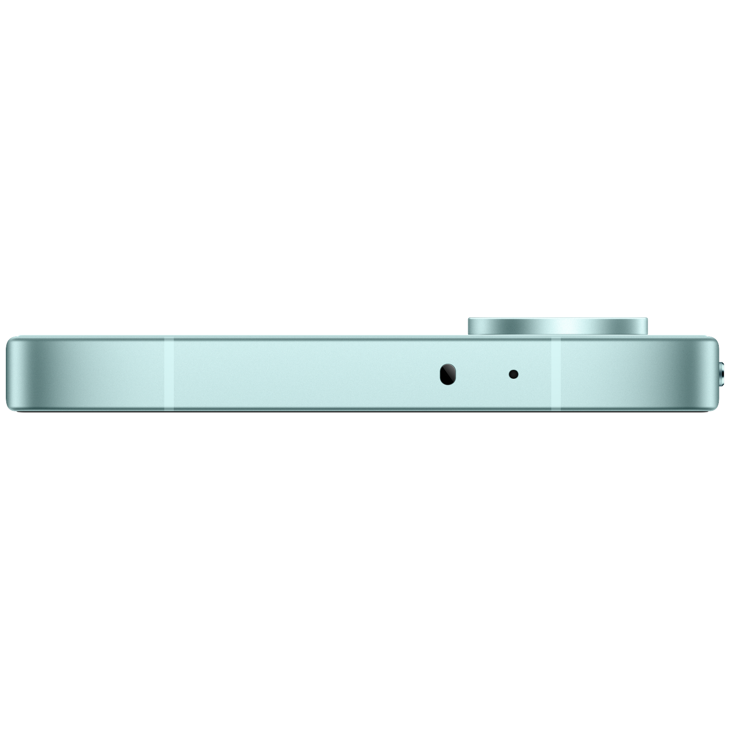 A light green smartphone side with a microphone and a speaker.