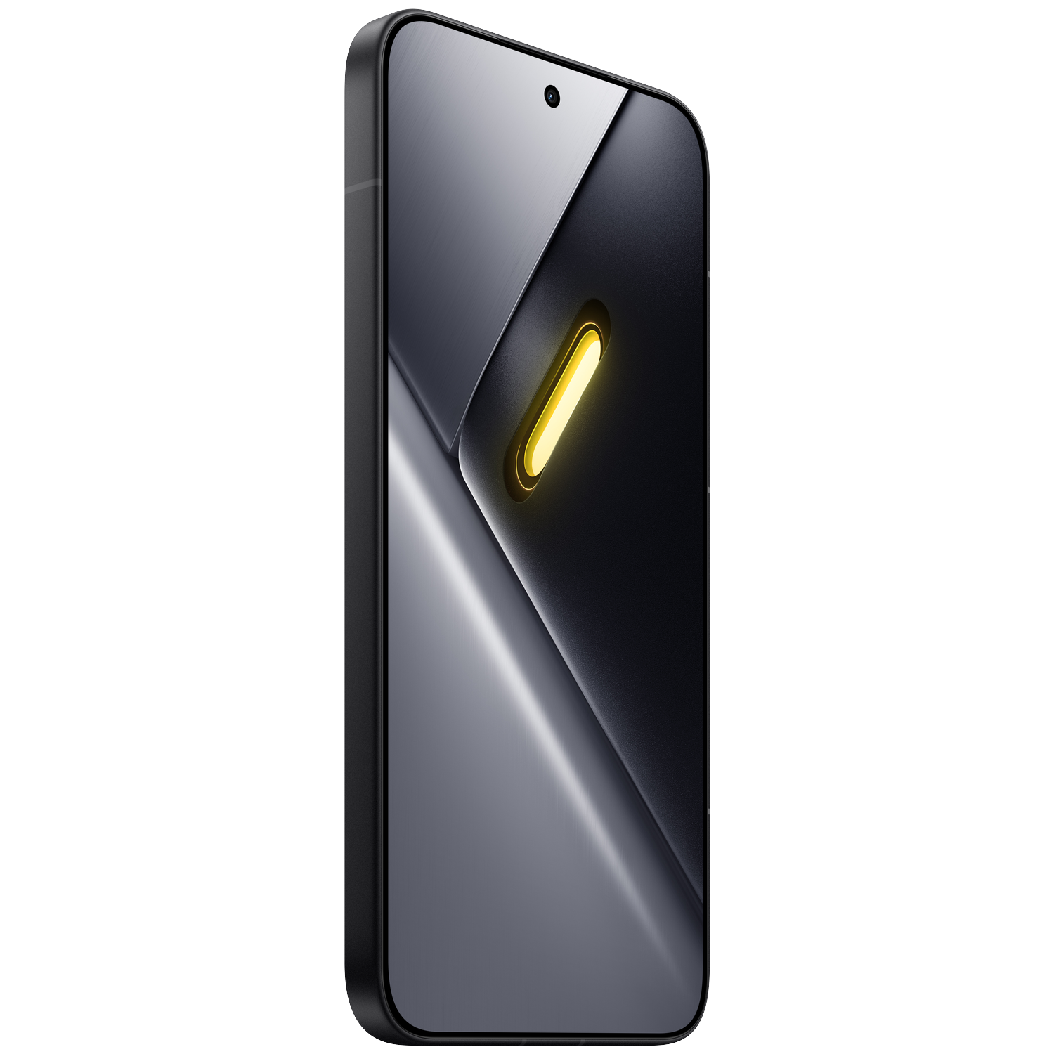 A black smartphone with a glowing yellow accent on its front face.
