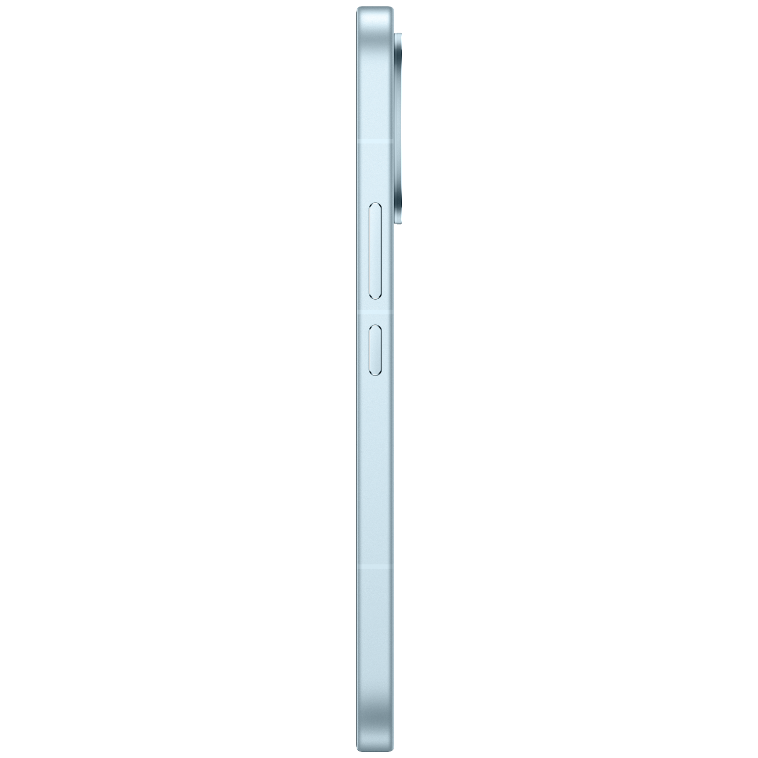 A light blue smartphone side view showing volume buttons and a power button.