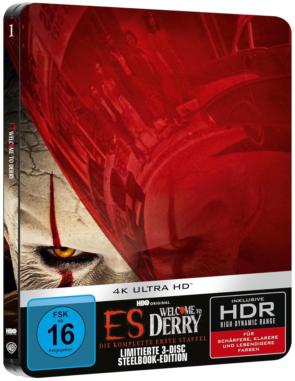 Steelbook-Edition der 1. Staffel von "Es: Willkommen in Derry" mit Pennywise.