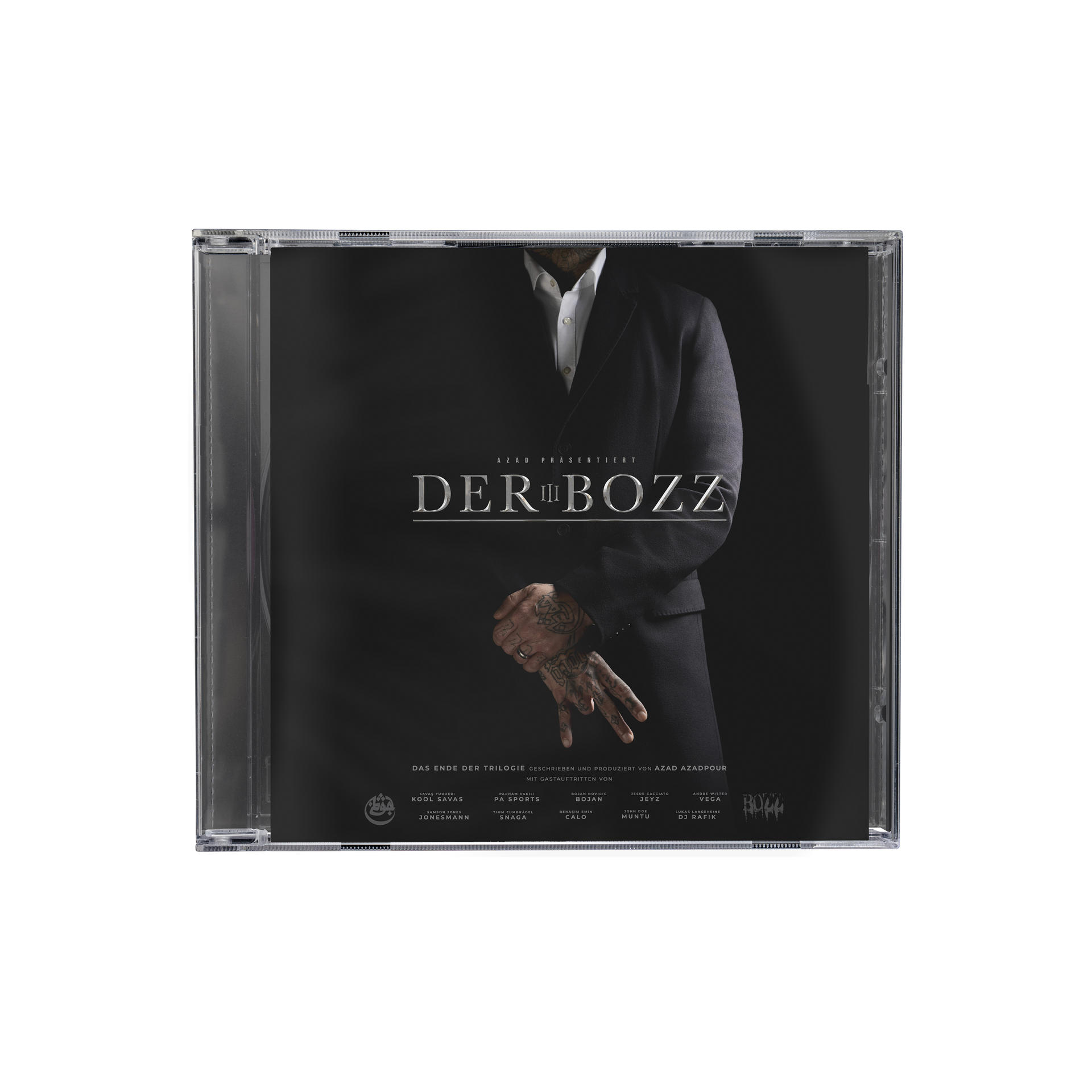 CD-Cover mit Mann im Anzug, "DER BOZZ" Schriftzug und Liste von Künstlernamen.