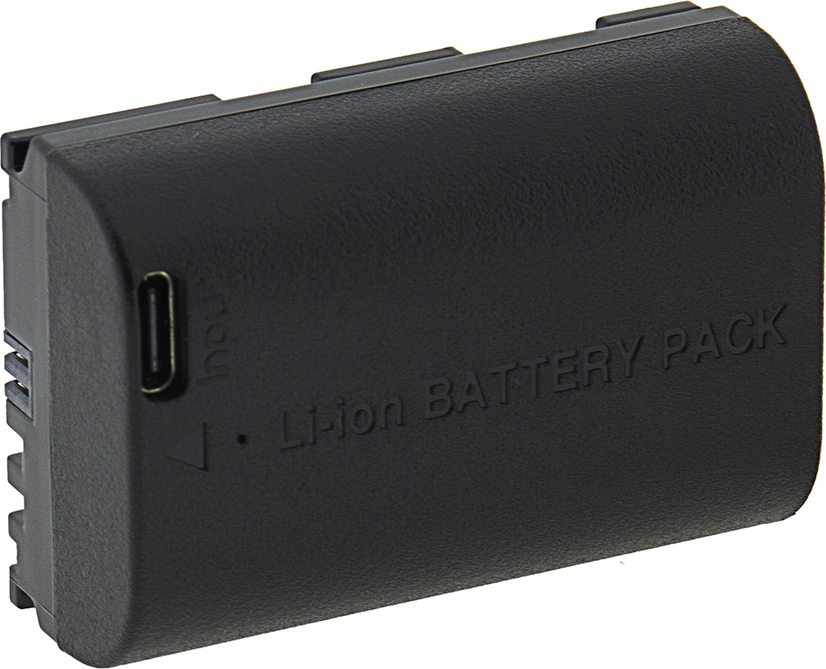 Schwarzer Li-Ion Akku mit USB-C-Anschluss und Beschriftung.