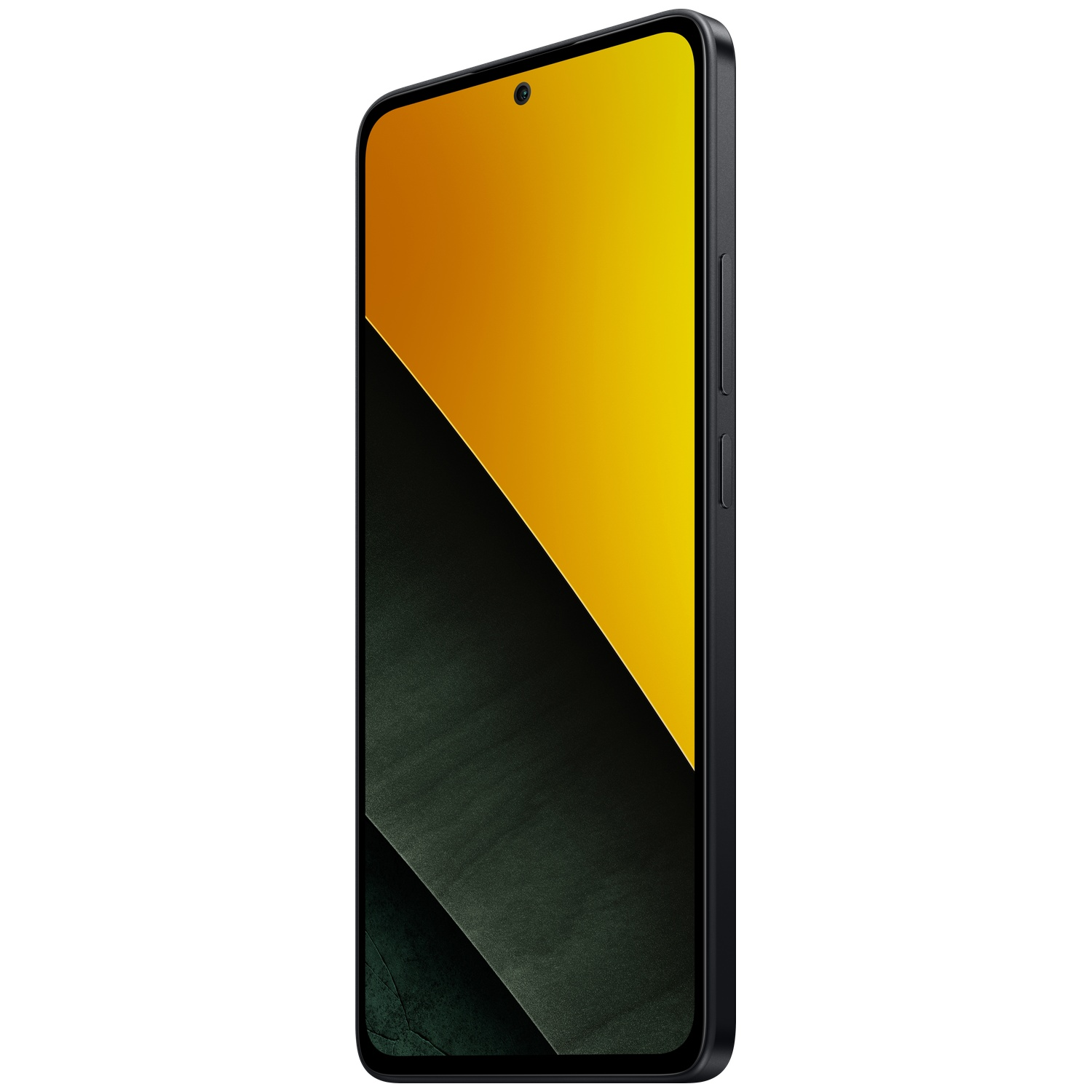 Zwarte smartphone met een geel en donker patroon op het scherm.