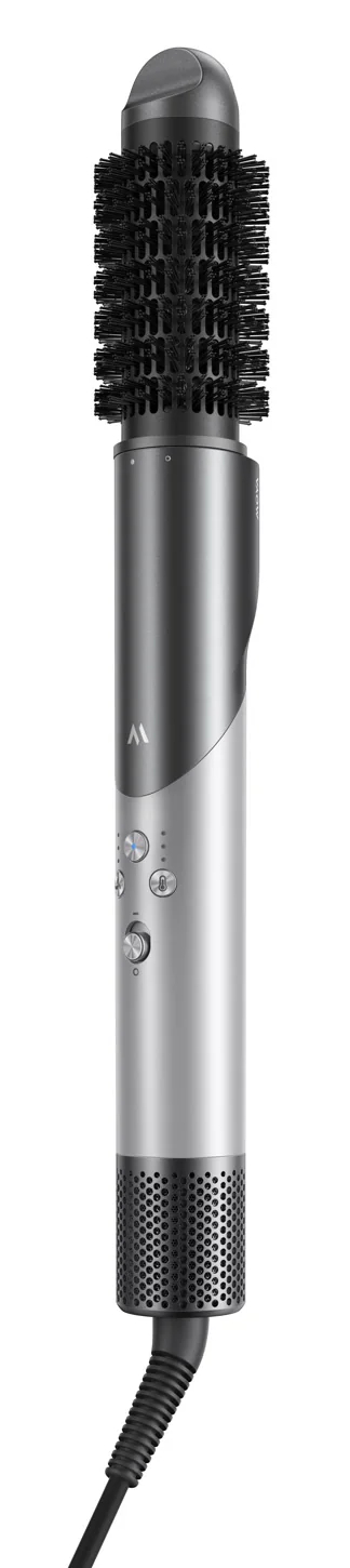 Srebrna i czarna obrotowa lokówka z włosiem.