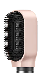 Różowo-złota końcówka suszarki do włosów z czarnym włosiem.