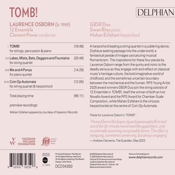 Albumcover mit Titel 'TOMB!' von Laurence Osborn, mit Trackliste und Besetzung.
