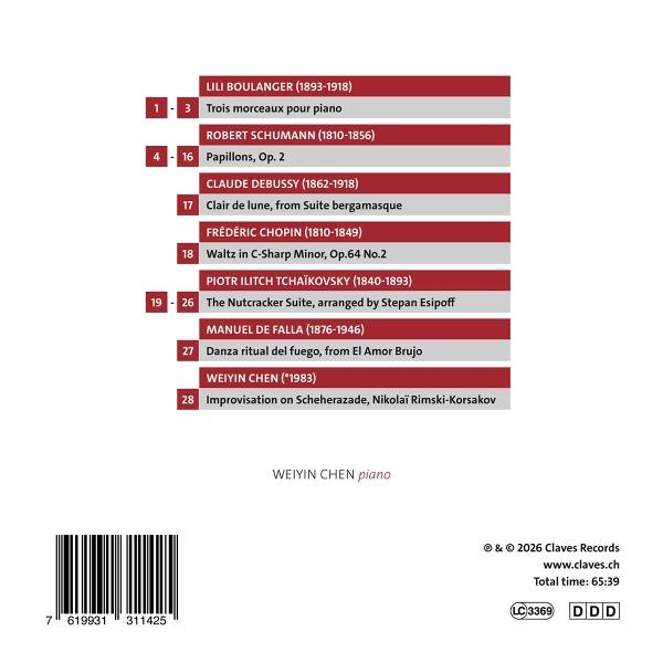 CD-Titelliste mit Komponisten und Titeln von Boulanger bis Chen.