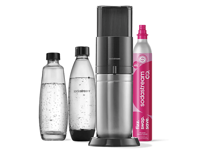Máquina gasificadora de agua - SodaStream Duo Starter Pack, Conexión rápida CO2 (Quick Connect), 2 Botellas, 3 niveles gasificación