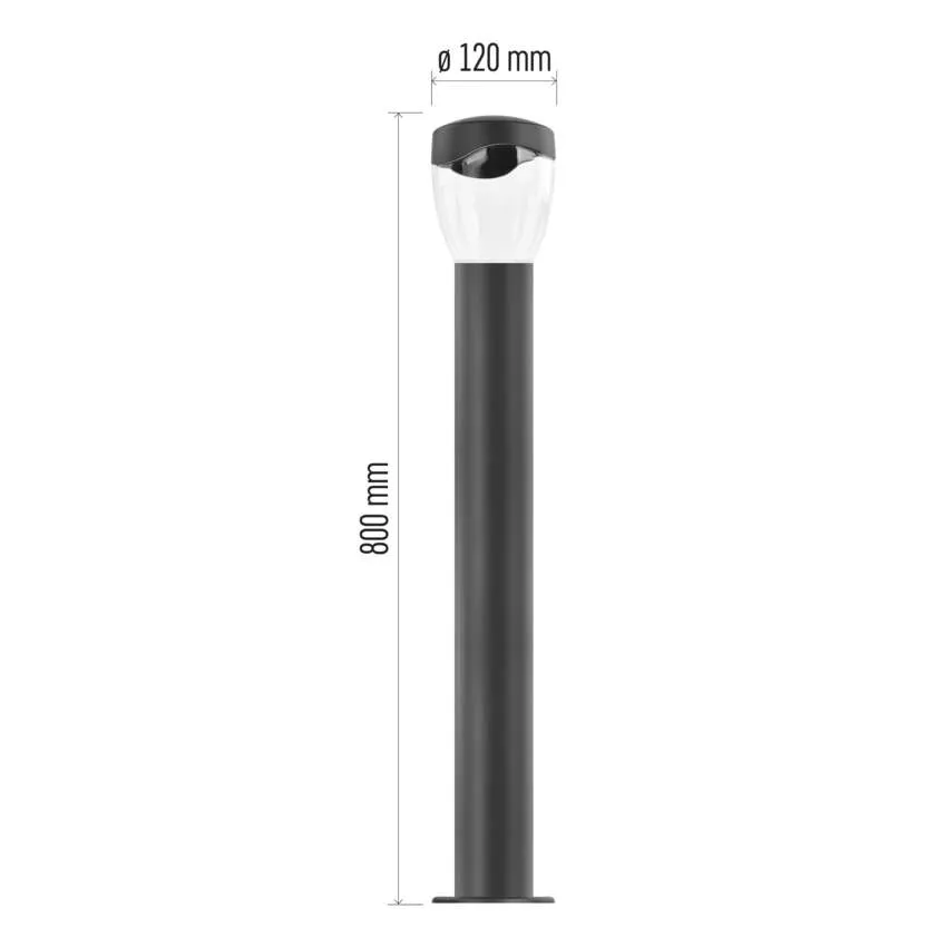 Sötétszürke kültéri oszloplámpa, 800 mm magas, 120 mm átmérőjű.