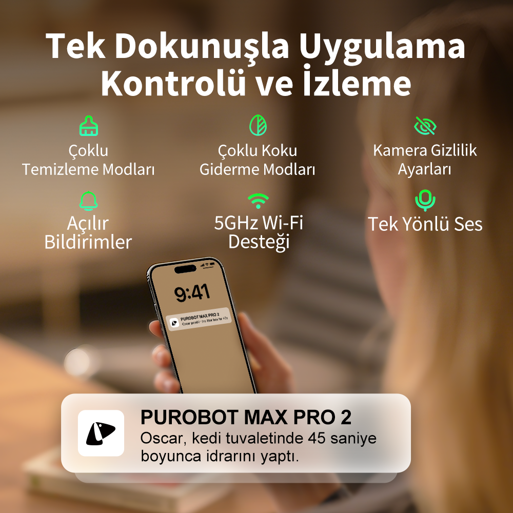 Tek dokunuşla uygulama kontrolü ve izleme. Bildirimli telefon gösteriyor.