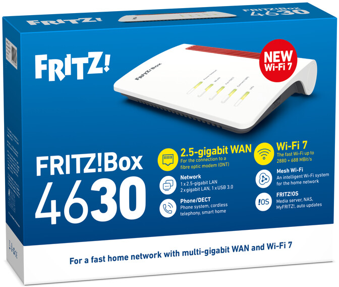 Routeur FRITZ!Box 4630 avec Wi-Fi 7, WAN 2.5 Gigabit, Wi-Fi Mesh et FRITZ!OS.