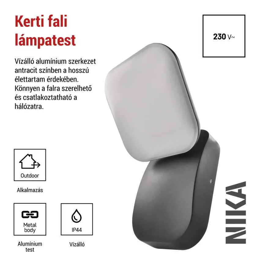 Antracit színű alumínium kültéri fali lámpa, 230V, vízálló.