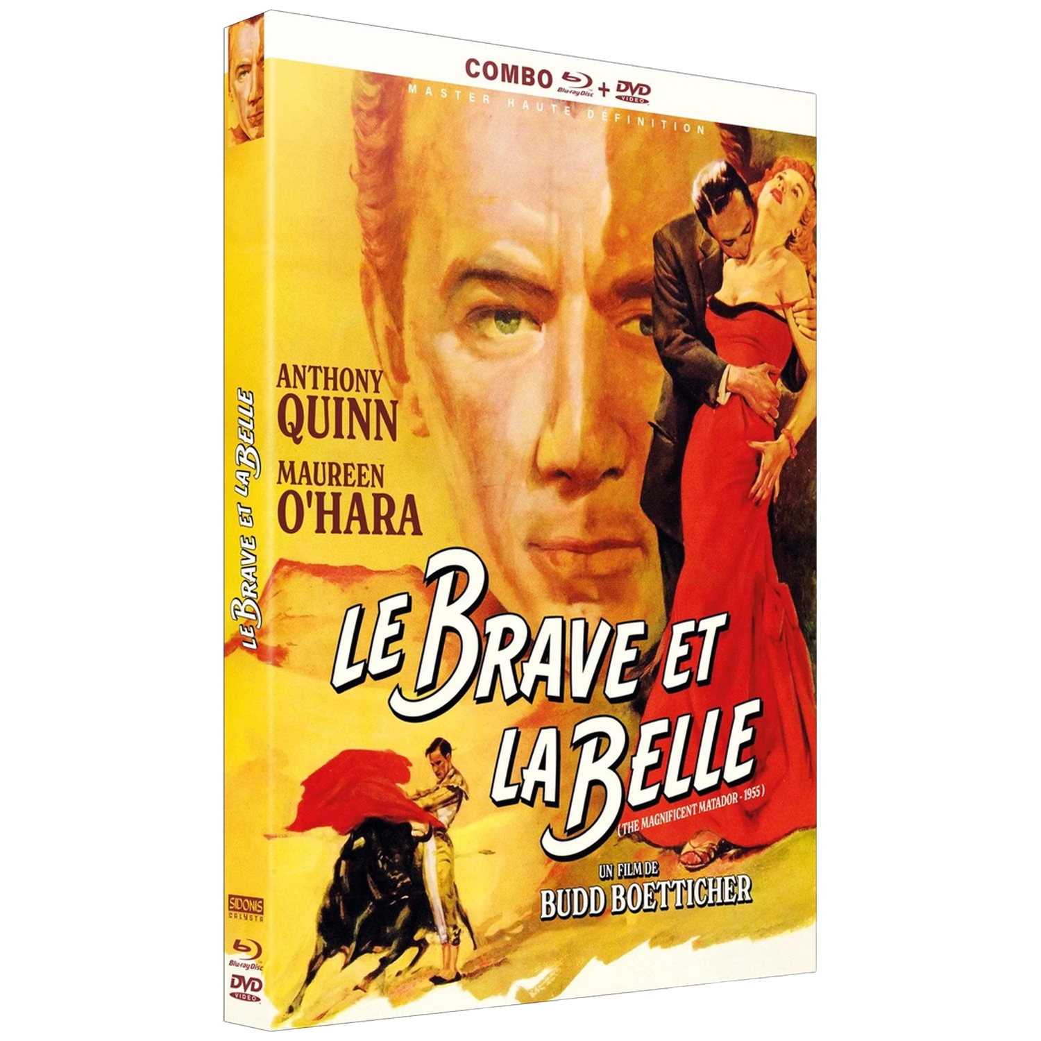 Couverture de film: Un homme et une femme s'embrassent, avec un torero et un taureau.