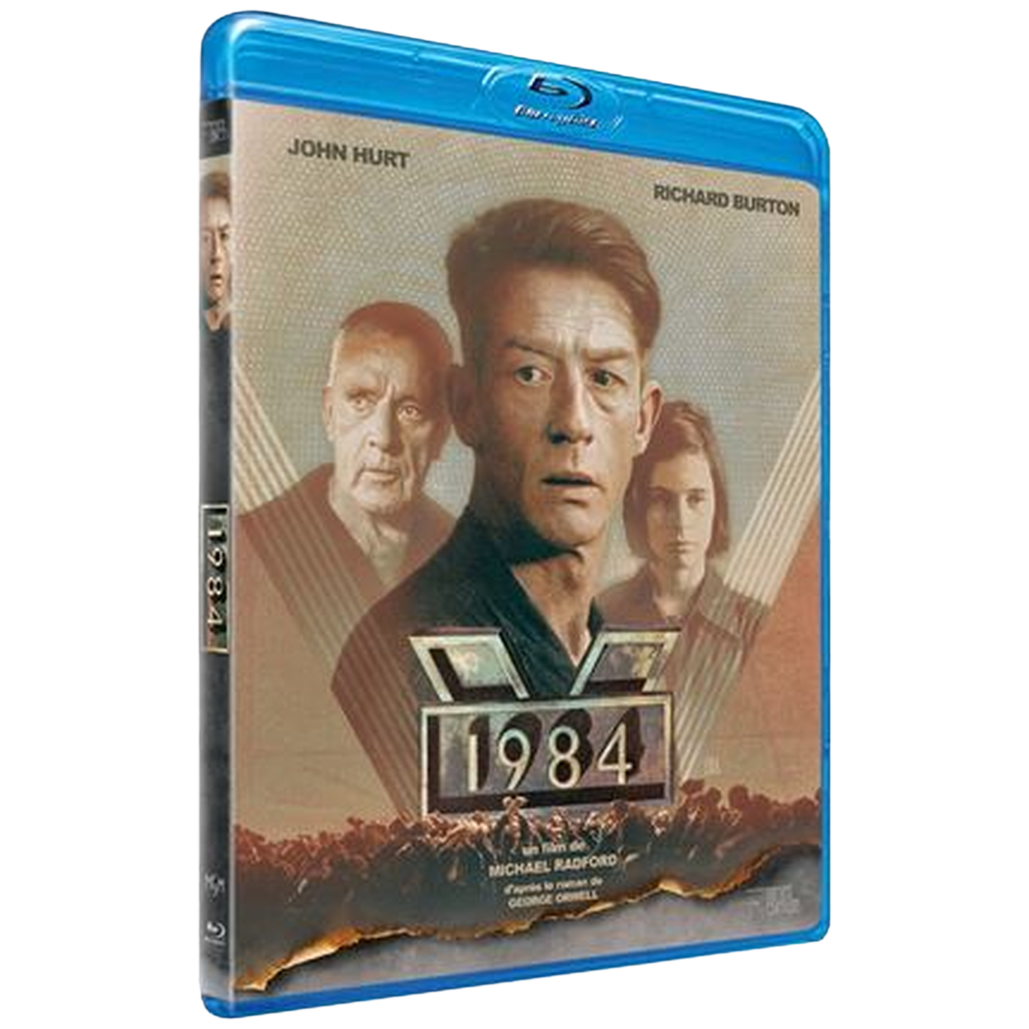 Blu-ray hoesje voor "1984" met John Hurt en Richard Burton op de voorgrond.