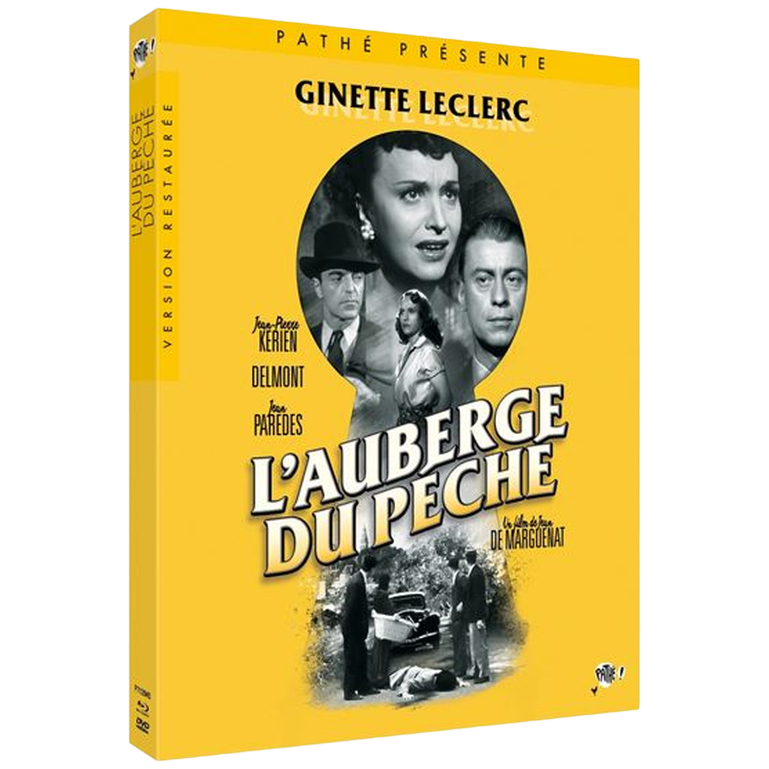 DVD-hoes: L'Auberge du Peche met Ginette Leclerc. Mensen en auto.