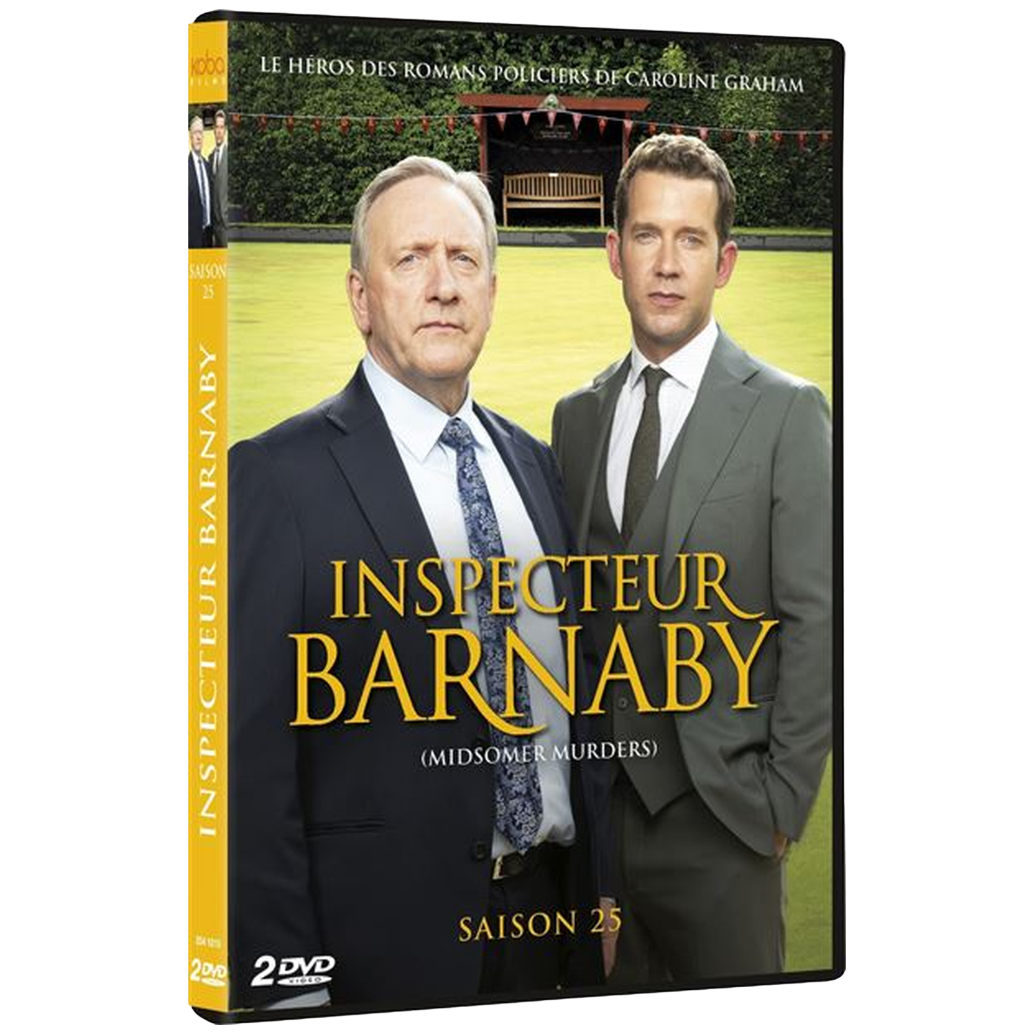 Twee mannen in pak staan voor een groen gazon. Dvd-hoes.