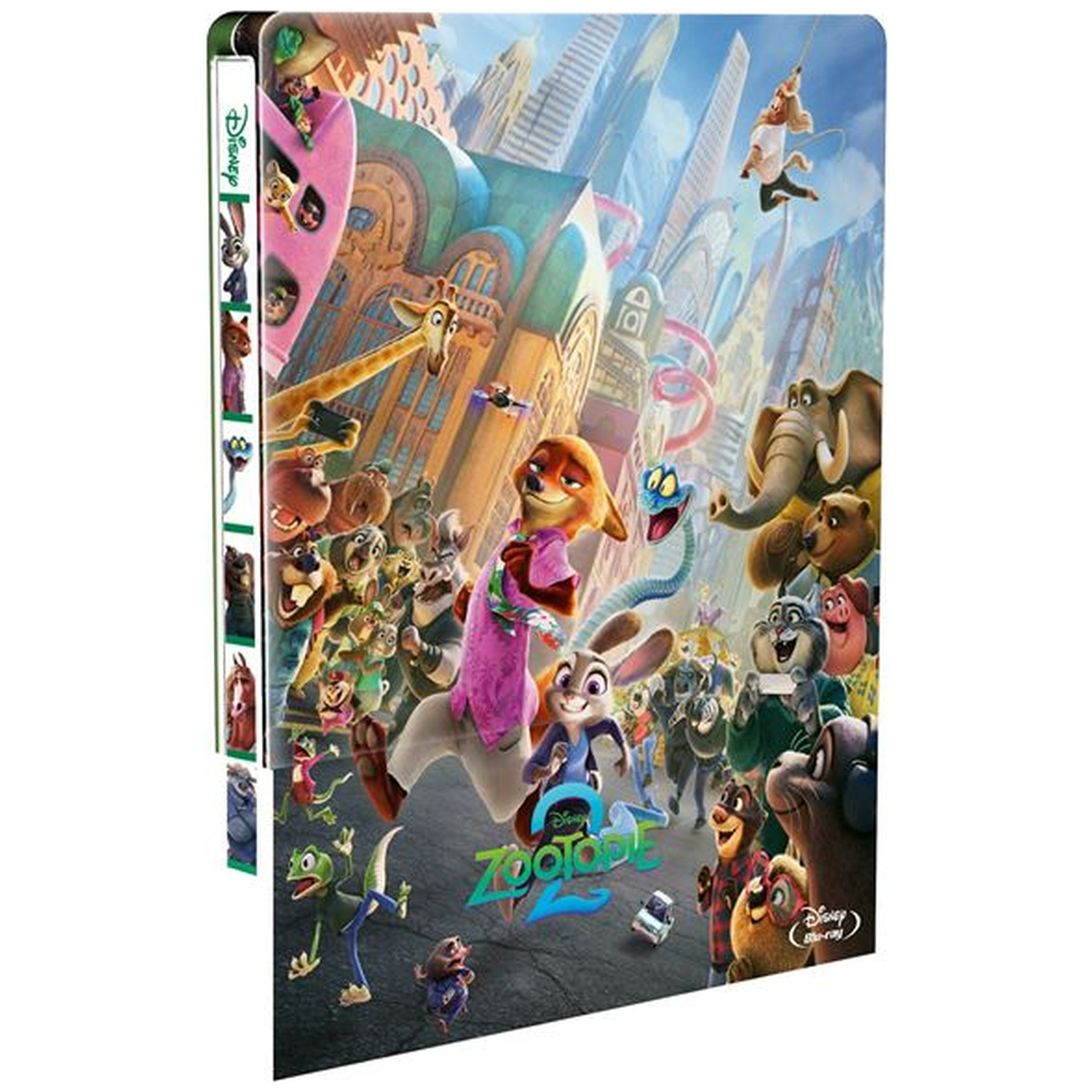 Couverture Blu-ray Zootopia 2: Judy Hopps et Nick Wilde avec d'autres animaux en ville.