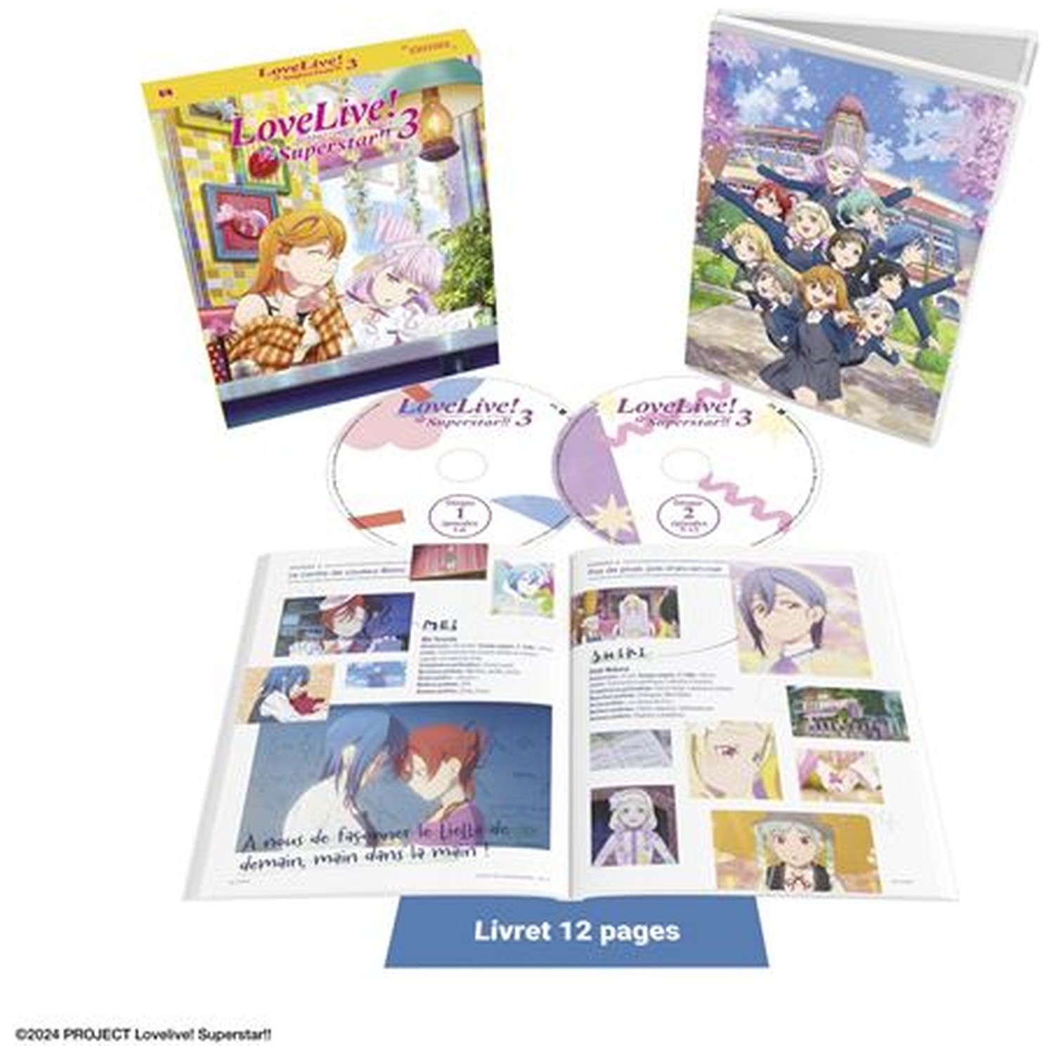 Boîte Love Live! Superstar 3 avec 2 CD, un livret et un étui avec des personnages d'anime.