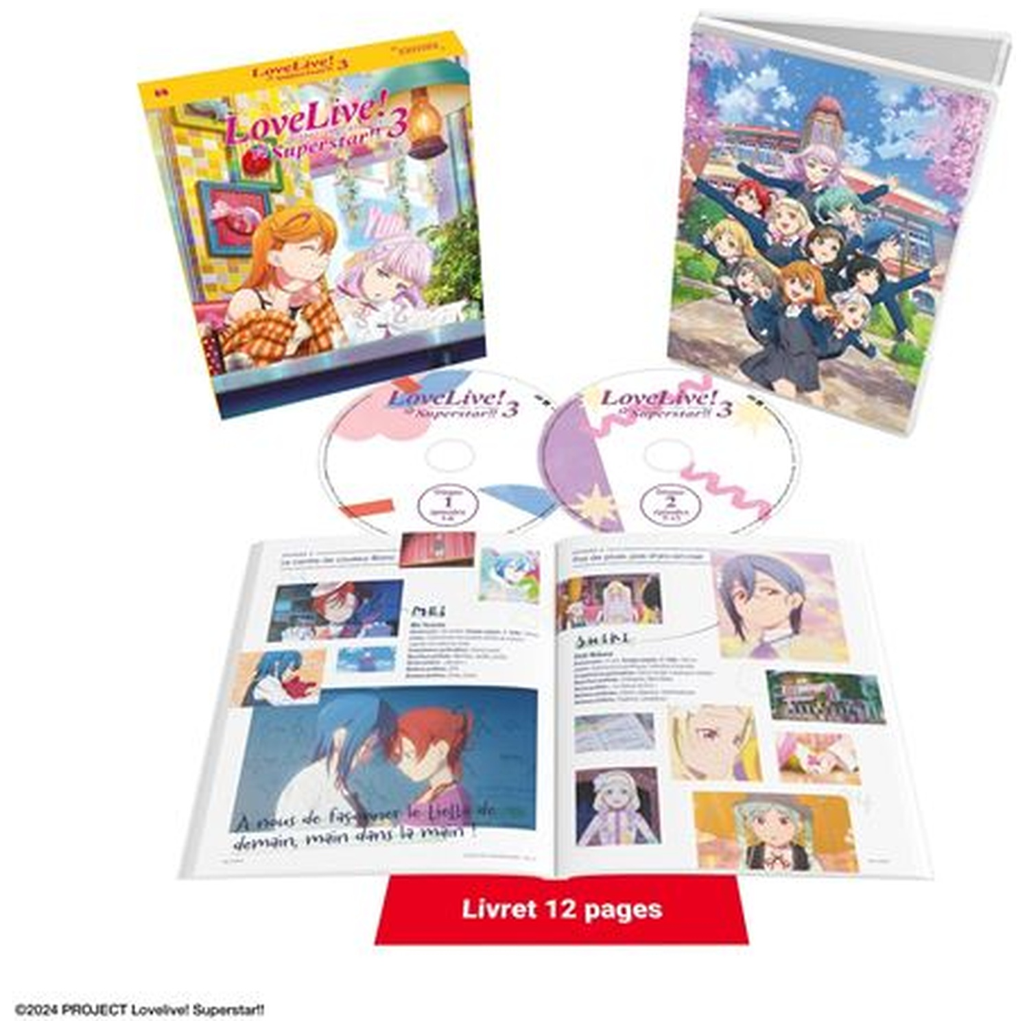 Love Live! Superstar 3 Blu-ray set met twee schijven en een boekje van 12 pagina's.