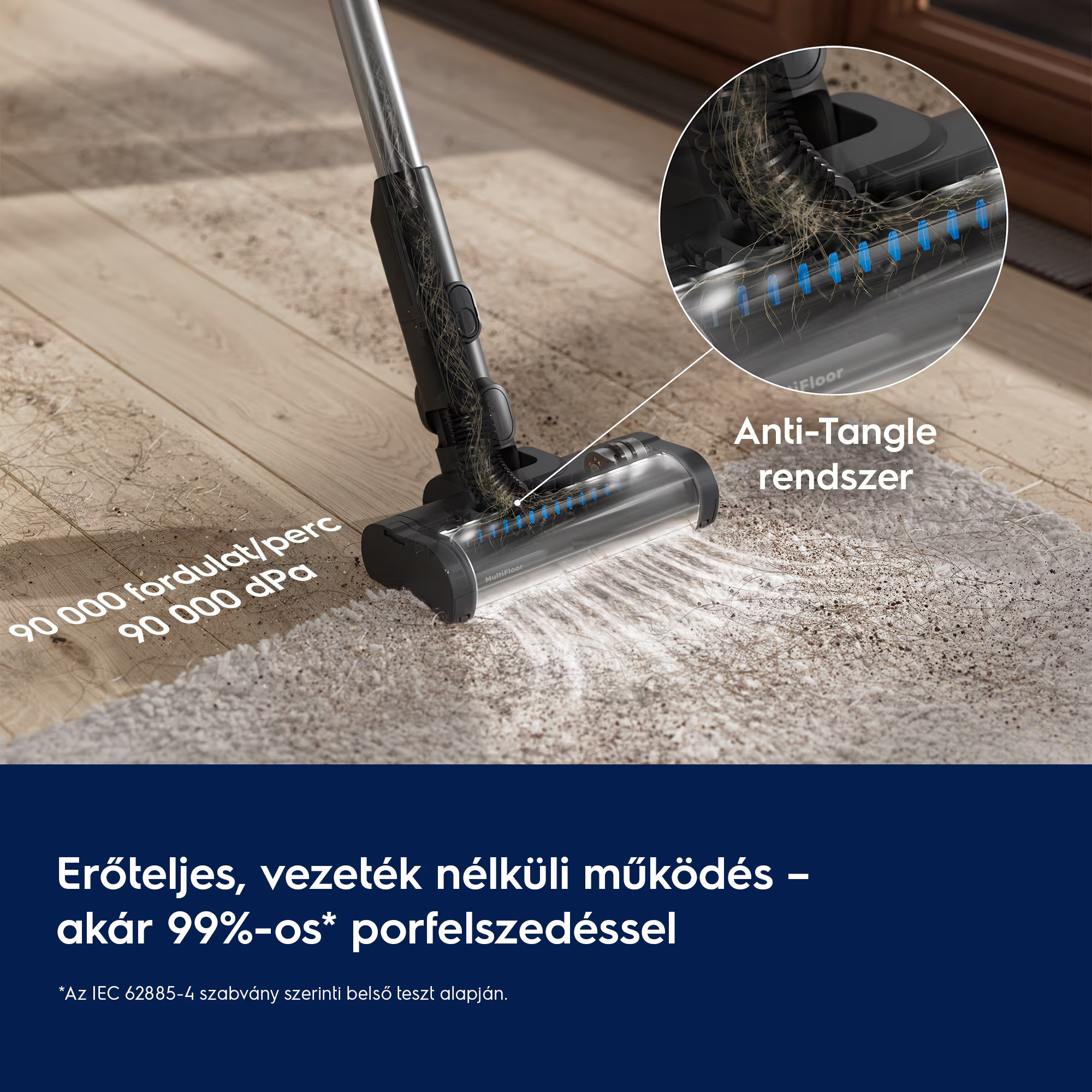 Porszívófej szőnyeget és fapadlót tisztít.