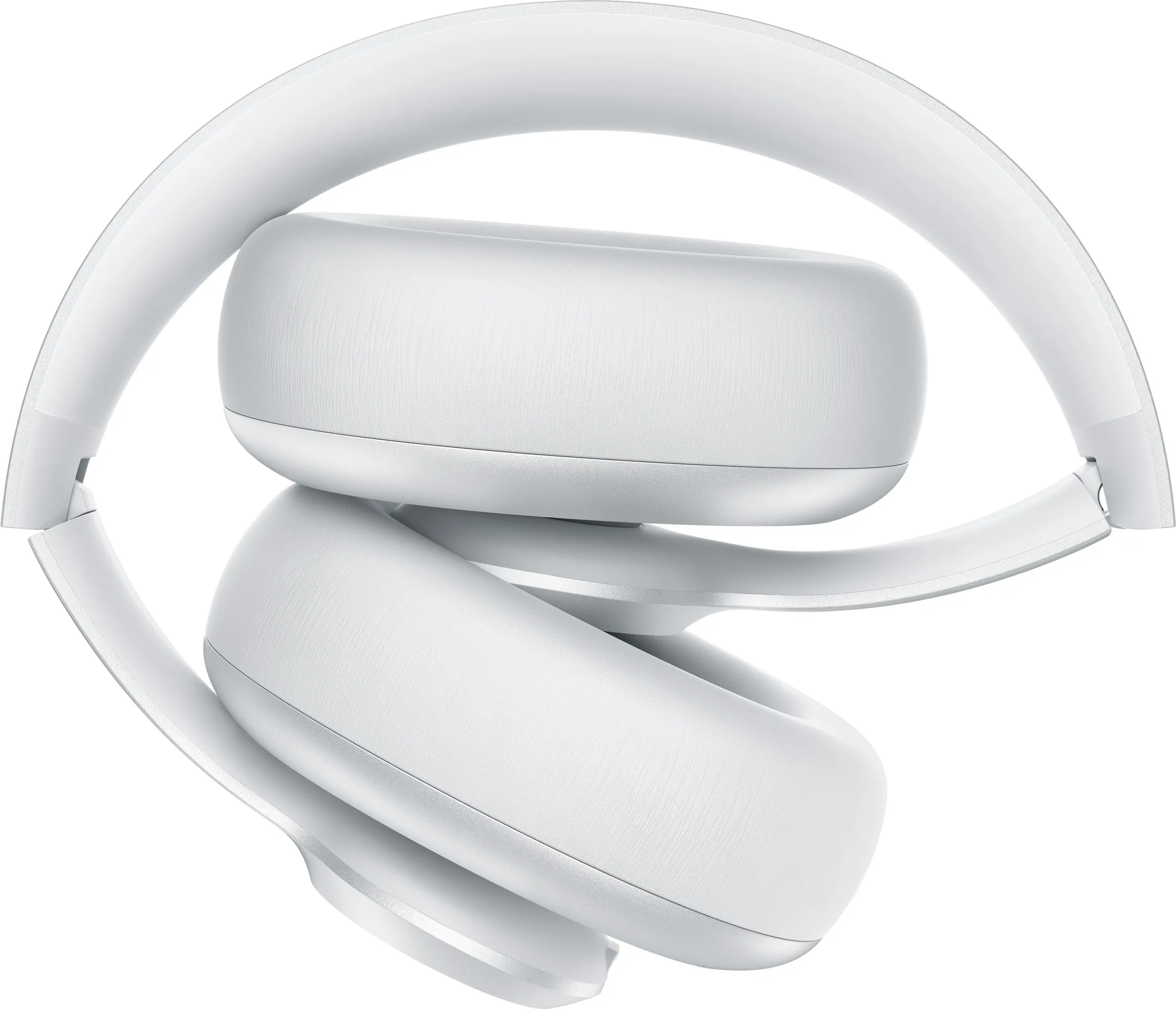 Casque blanc pliable, sur fond blanc.