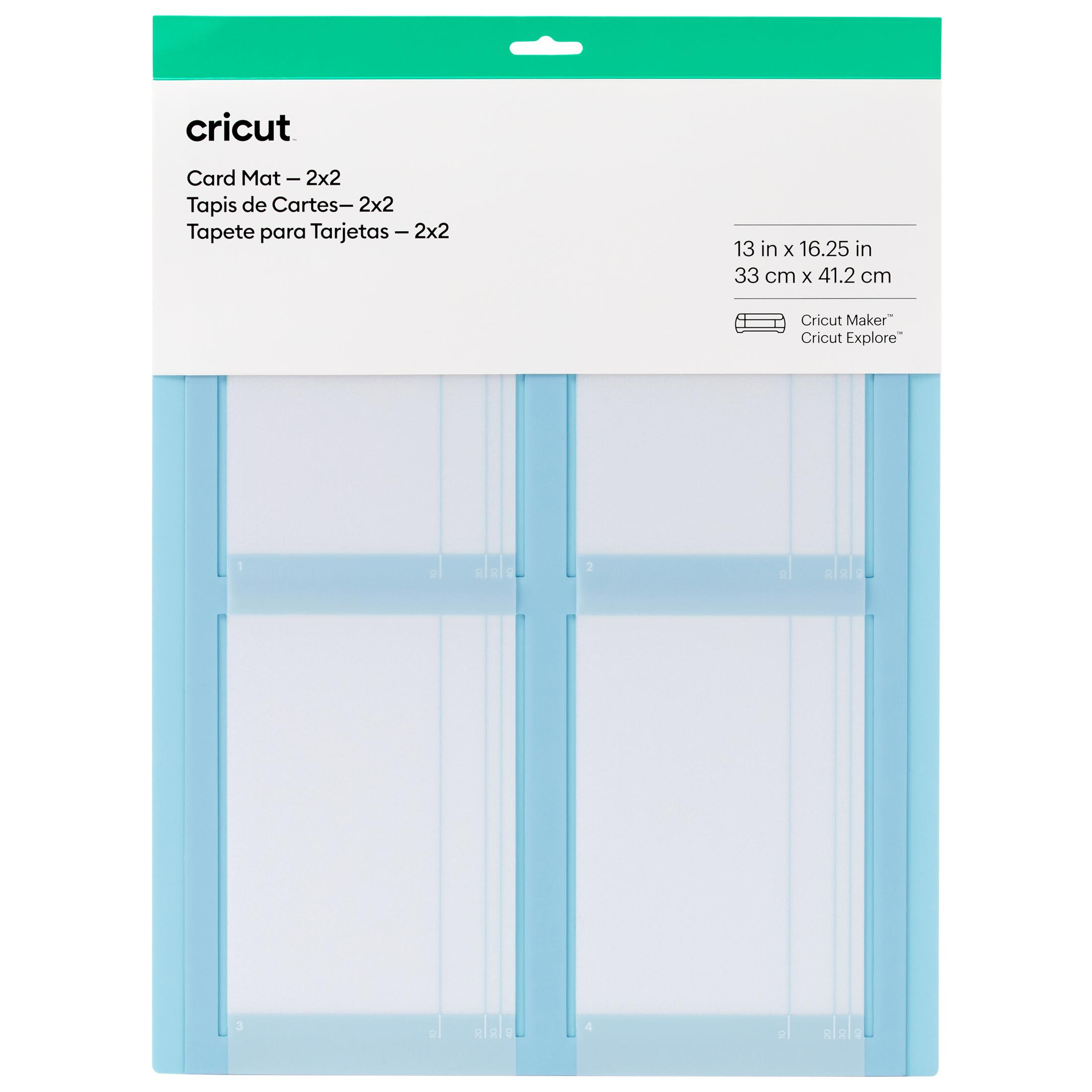 Tapete Cricut 2x2, azul y blanco con guías de corte.