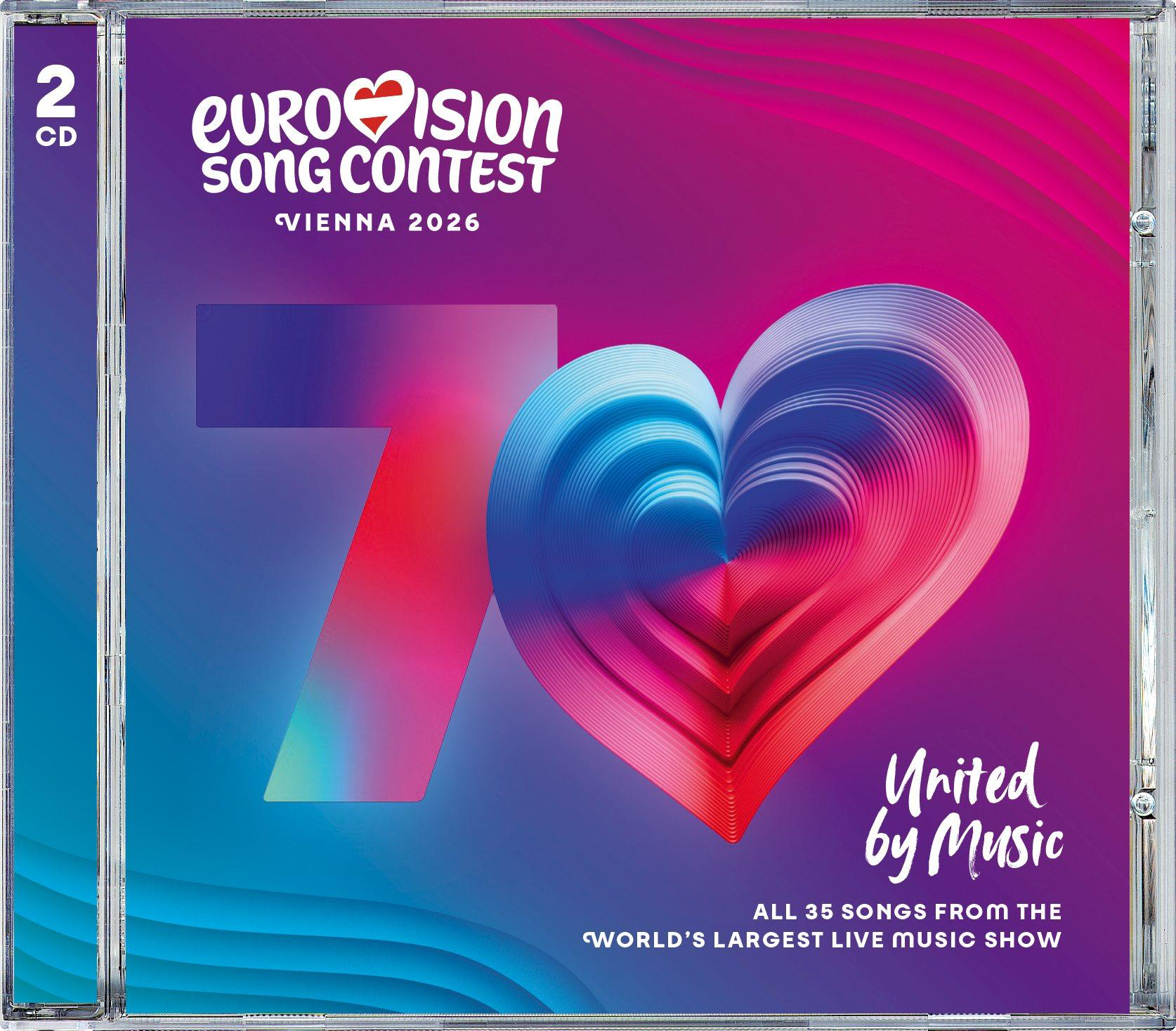 Eurovision Song Contest Wien 2026 CD-Hülle mit Herz-Design.