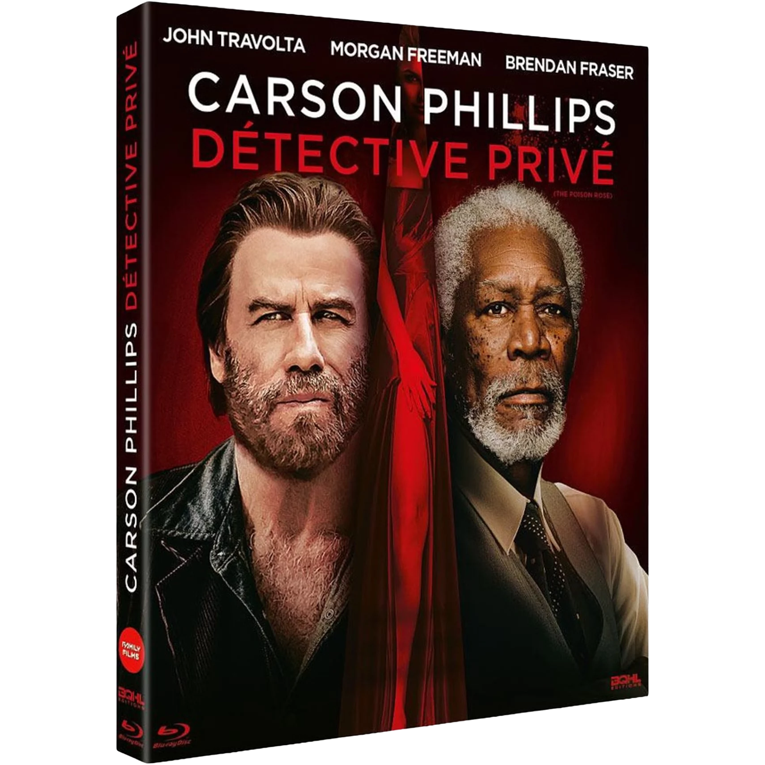 Boîtier Blu-ray avec John Travolta et Morgan Freeman pour "Carson Phillips Detective Privé".