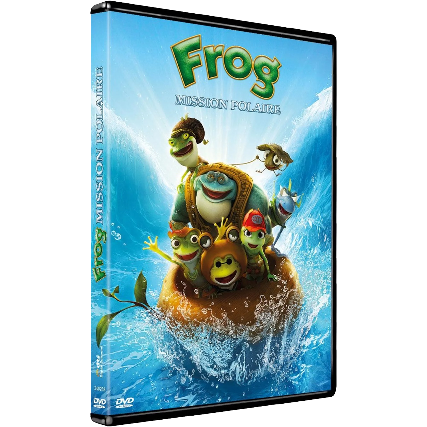 Couverture DVD "Frog Mission Polaire" avec des grenouilles sur un radeau dans les vagues.