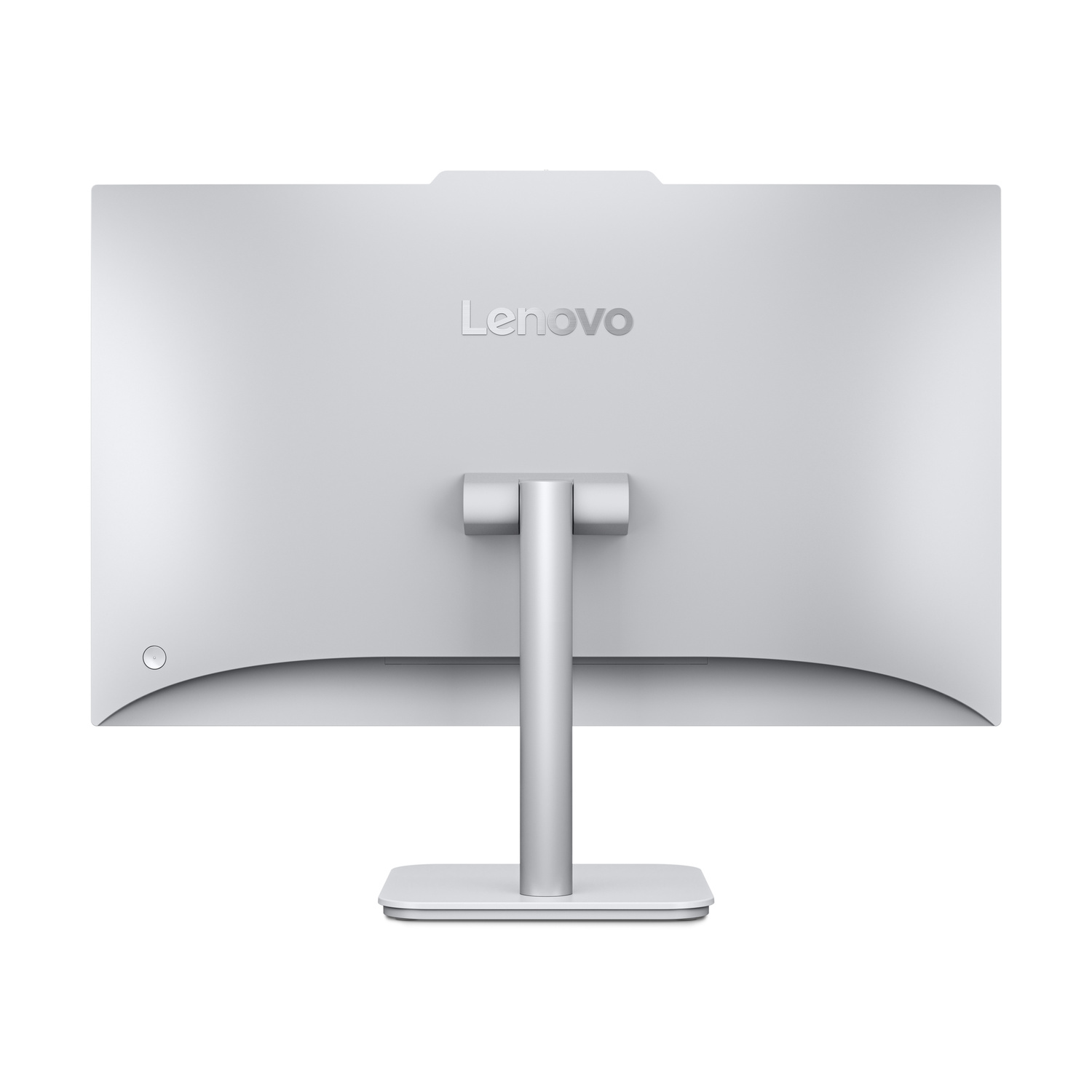 Retro di un monitor Lenovo bianco con supporto argentato.