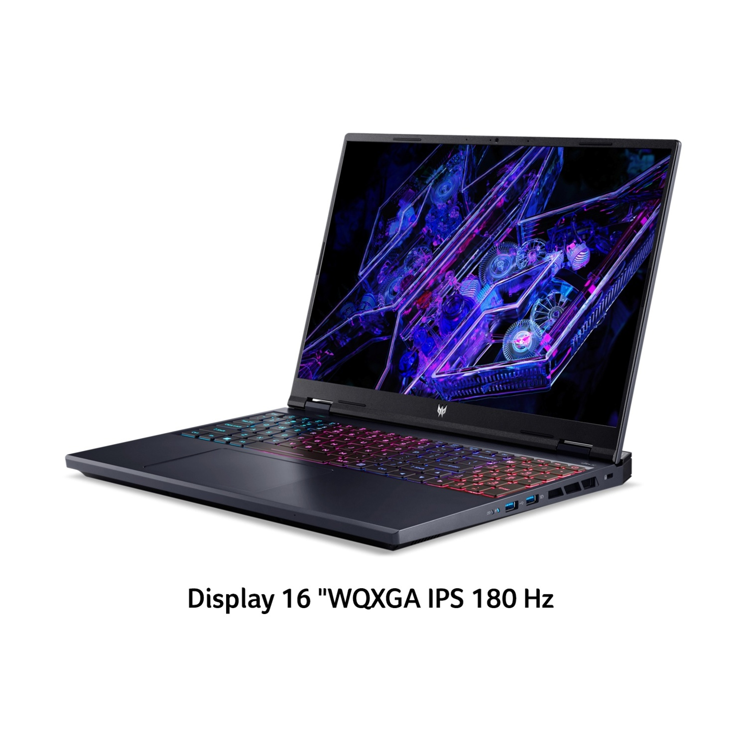 Un laptop aperto con uno sfondo astratto color neon sul suo schermo.