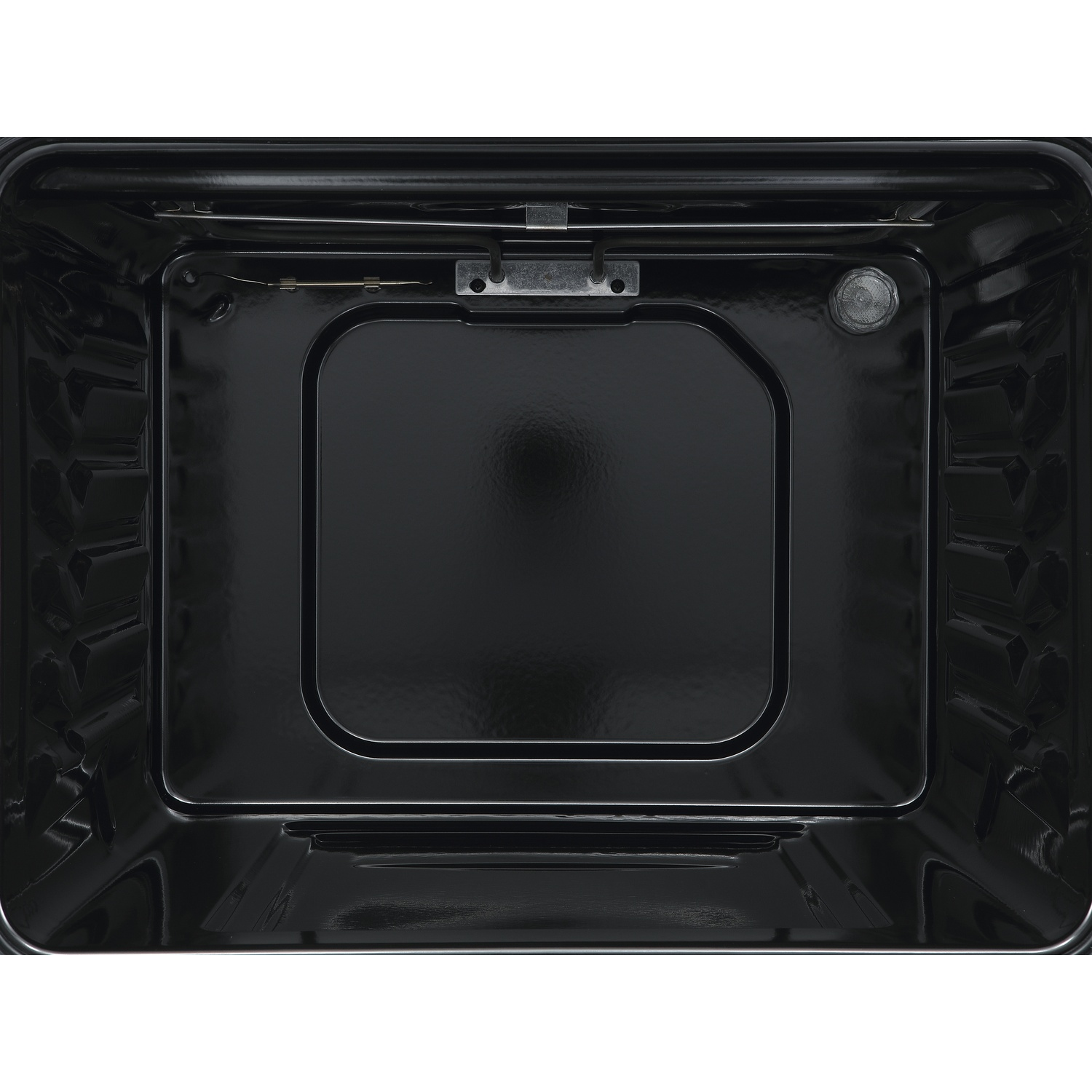 Interno di un forno nero con resistenza e ventola.